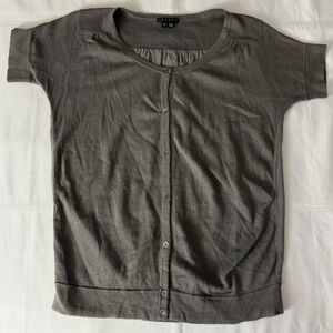 Theory Gray Short Sleeve Scoop Neck Shirt - Cotton & Cashmere Blend